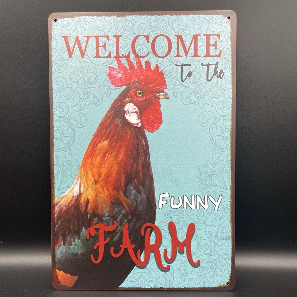 Welcome To The Funny Farm Sign Aluminum Metal‎ 8"x12" Rooster Chicken Funny New